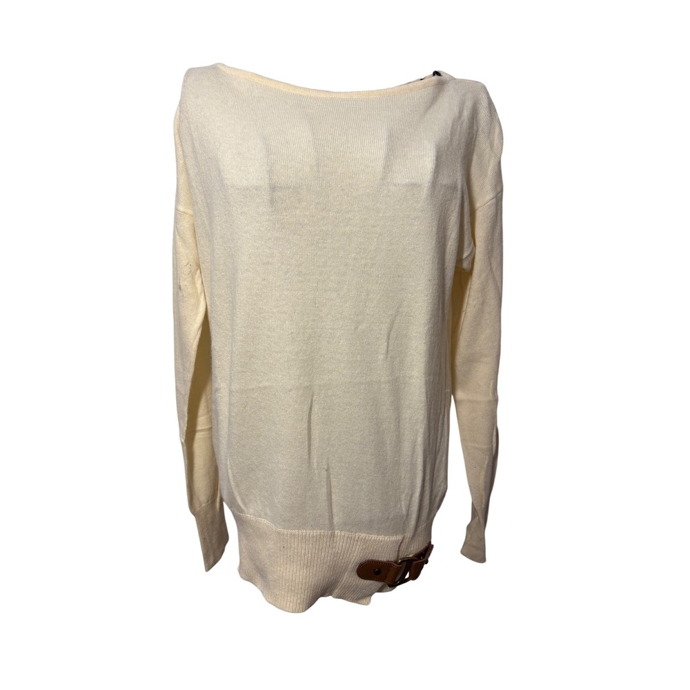 Lauren Ralph Lauren Cream Boat Neck Sweater with Side Buckle Detail Size Medium